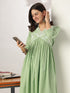 Janasya Women's Light Green Pure Cotton Yoke Embroidered A-line Kurta